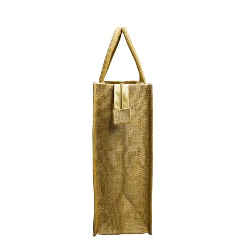 Sangra Multicolor Canvas Front and Jute Sides bag for Women and Men Lunch Bag with Zip and Handle (Jungle) - Image 4