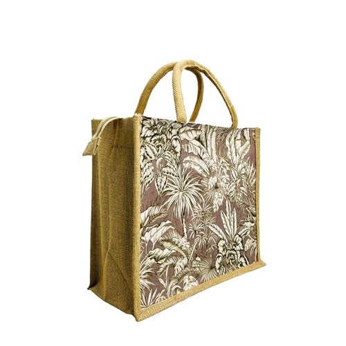 Sangra Multicolor Canvas Front and Jute Sides bag for Women and Men Lunch Bag with Zip and Handle (Jungle) - Image 3