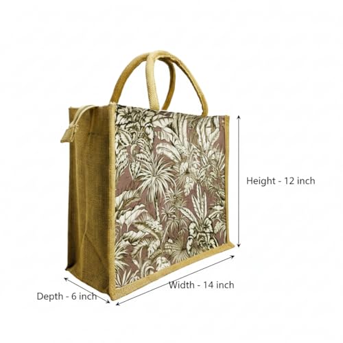Sangra Multicolor Canvas Front and Jute Sides bag for Women and Men Lunch Bag with Zip and Handle (Jungle) - Image 2