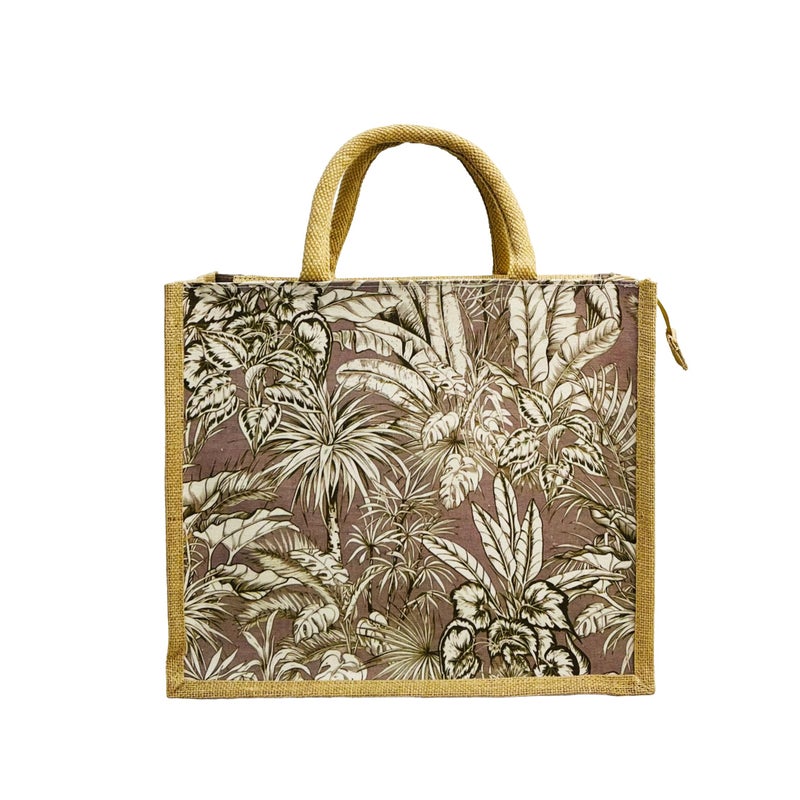 Sangra Multicolor Canvas Front and Jute Sides bag for Women and Men Lunch Bag with Zip and Handle (Jungle) - Image 5