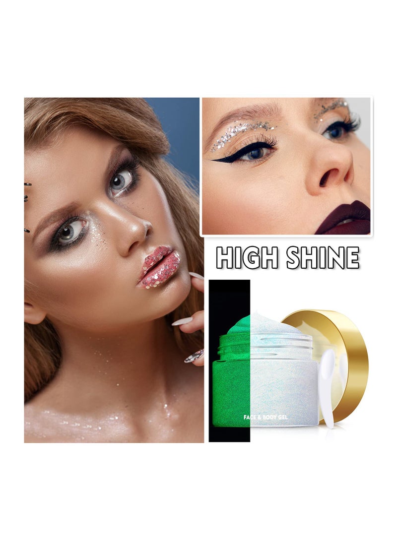 SYOSI Glow in The Dark Body Glitter Gel, Neon UV Body Glitter for Women,Face Glitter Gel Makeup,Festival Shimmer Fine Glitter Mixed with Gel for Body, Face and Hair Rave Accessories,1.76oz - Image 2