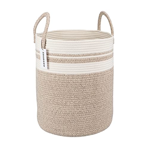 XUANGUO XUANGUO Cotton Rope Laundry Basket Hamper for Clothes Woven Storage Basket for Living Room Bedroom Boho Tall Rope Baskets for Blanket Toys Pillow Towels Baby Nursery Hamper Bin Large brown and white