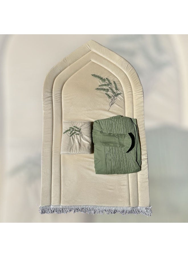 طقم سجادة صلاة إسطنبول نسائي مع ملاءة صلاة مطابقة، تصميم مطرز أنيق، ناعم وخفيف الوزن. طقم صلاة متكامل يتضمن سجادة ناعمة وملاءة صلاة مطابقة للنساء.