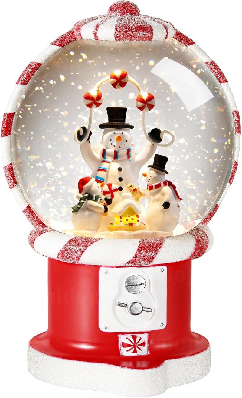 Priddop Snowman Snow Globe Christmas Classic Candy Vending Machine Shape Gifts USB/Battery Musical Glitter Snowfall USB/Battery Timer Christmas Decorations Indoor 7.8 inch - Image 1