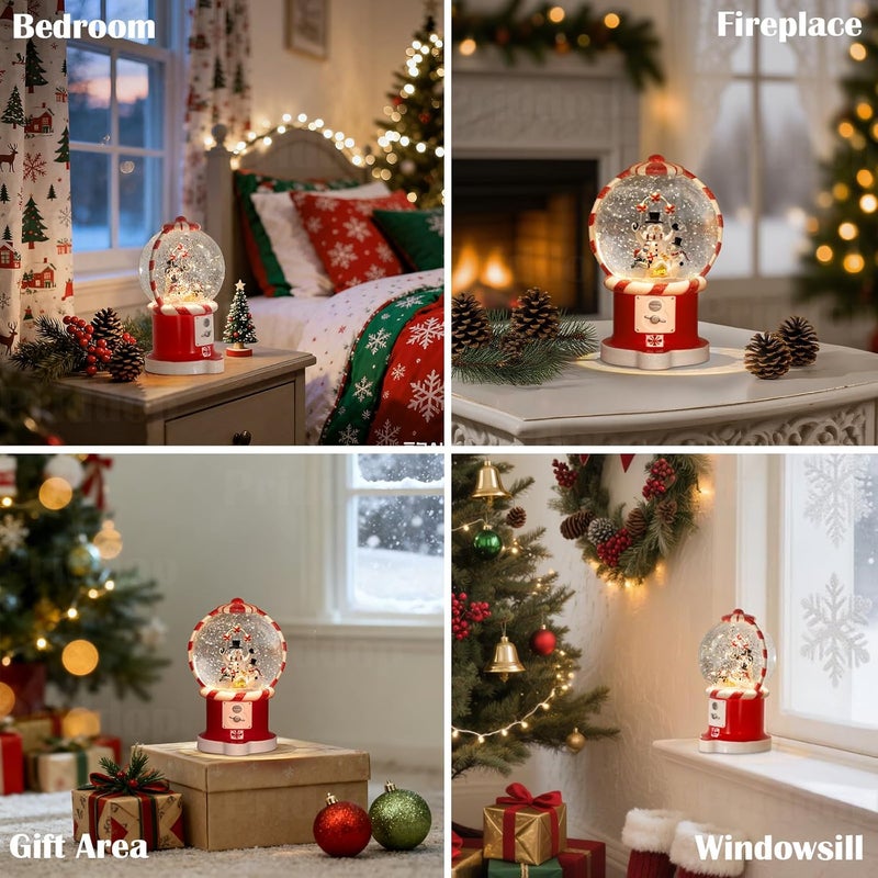 Priddop Snowman Snow Globe Christmas Classic Candy Vending Machine Shape Gifts USB/Battery Musical Glitter Snowfall USB/Battery Timer Christmas Decorations Indoor 7.8 inch - Image 5