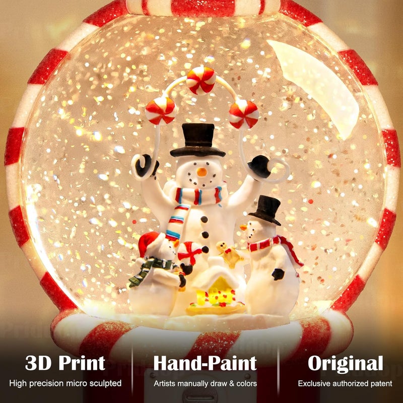 Priddop Snowman Snow Globe Christmas Classic Candy Vending Machine Shape Gifts USB/Battery Musical Glitter Snowfall USB/Battery Timer Christmas Decorations Indoor 7.8 inch - Image 4