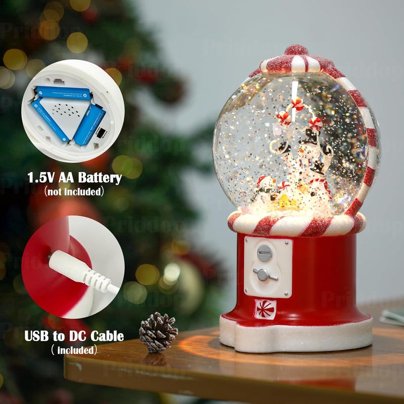 Priddop Snowman Snow Globe Christmas Classic Candy Vending Machine Shape Gifts USB/Battery Musical Glitter Snowfall USB/Battery Timer Christmas Decorations Indoor 7.8 inch - Image 2