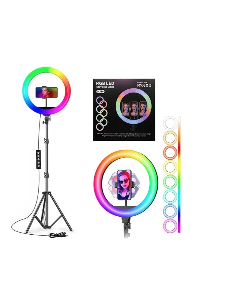 MJ-36 RGB LED Soft Ring Light With Phone Tripod Stand For Camera Smartphones Shooting Vlogging And Reels - Image 2