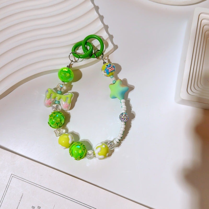 diy Creative Hand-painted Graffiti Cartoon Beads Bead Chain Mobile Phone Case Double Buckle Hanging Chain Keychain Car Accessories Girls - Image 1