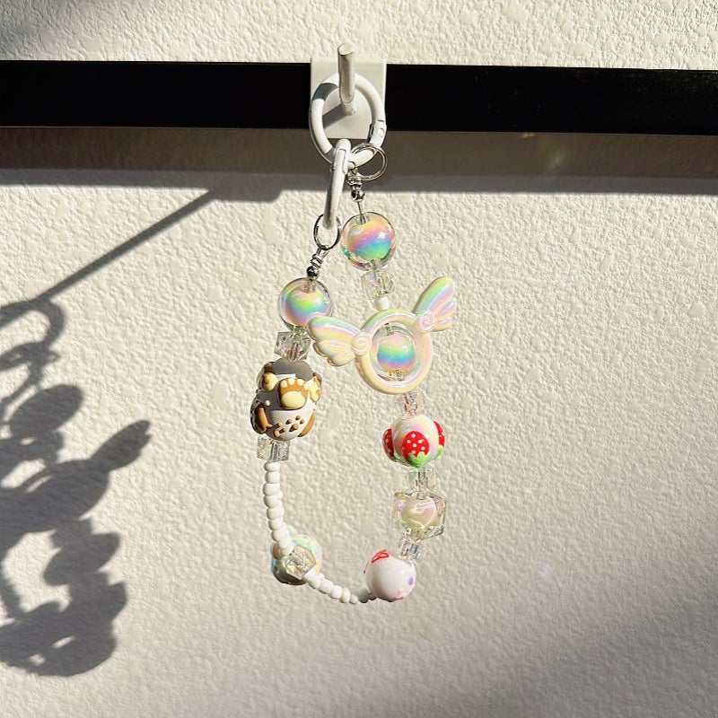 diy Creative Hand-painted Graffiti Cartoon Beads Bead Chain Mobile Phone Case Double Buckle Hanging Chain Keychain Car Accessories Girls - Image 5
