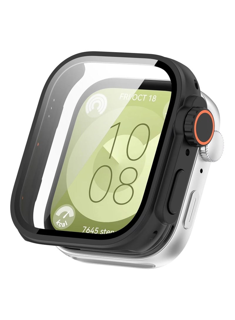 Cover for Huawei Watch Fit 3, PC + Tempered Screen Protector, All-Inclusive Protection, Shock Resistant, Case for Huawei Watch Fit 3 Smartwatch. Black - Image 1