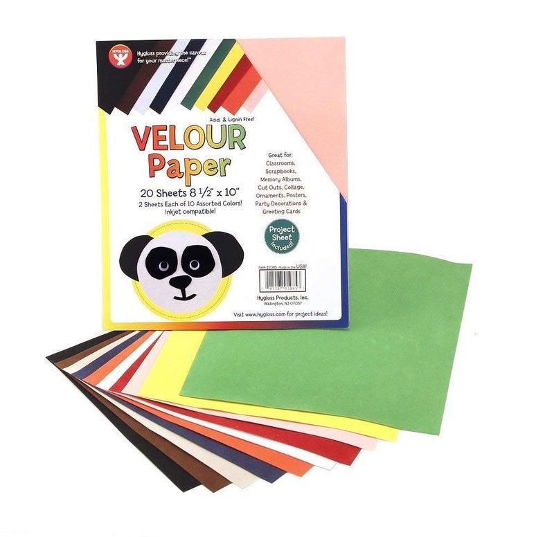 Hygloss Products Velour Paper - Soft, Velvety Surface Works with Printers - Assorted Colors, 8-1/2 x 10 Inches - 20 Sheets - Image 2