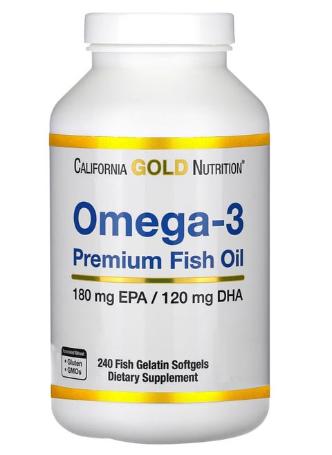 California Gold Nutrition Omega-3 Premium Fish Oil Concentrated Formula with EPA and DHA Support for Optimal Lipid Profile and Immune System Gluten Free, Non-GMO 240 Fish Gelatin Softgels