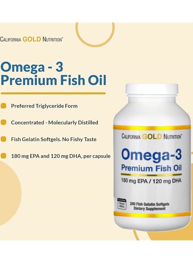 California Gold Nutrition California Gold Nutrition Omega-3 Premium Fish Oil Concentrated Formula with EPA and DHA Support for Optimal Lipid Profile and Immune System Gluten Free, Non-GMO 240 Fish Gelatin Softgels  - Image 3