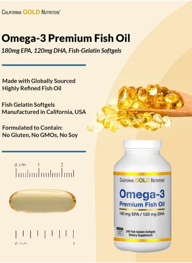 California Gold Nutrition California Gold Nutrition Omega-3 Premium Fish Oil Concentrated Formula with EPA and DHA Support for Optimal Lipid Profile and Immune System Gluten Free, Non-GMO 240 Fish Gelatin Softgels  - Image 5