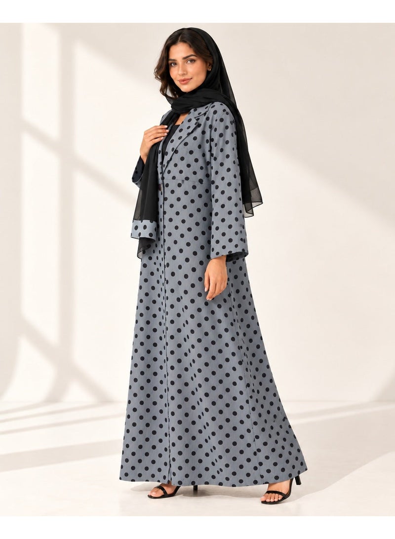 KAVALEE Women's Dark Grey Polka Dot Button-Front Abaya with Black Scarf - Image 3