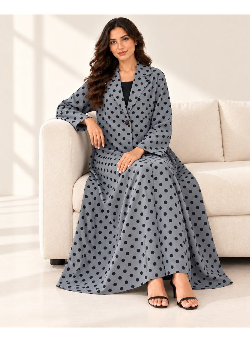 KAVALEE Women's Dark Grey Polka Dot Button-Front Abaya with Black Scarf - Image 5