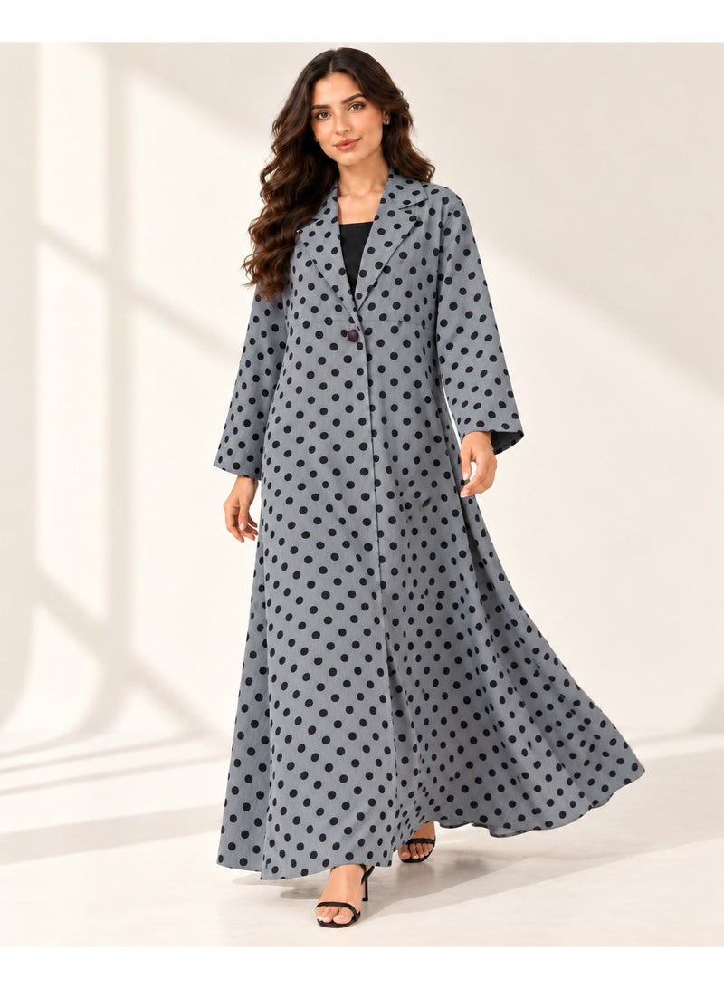 KAVALEE Women's Dark Grey Polka Dot Button-Front Abaya with Black Scarf - Image 2