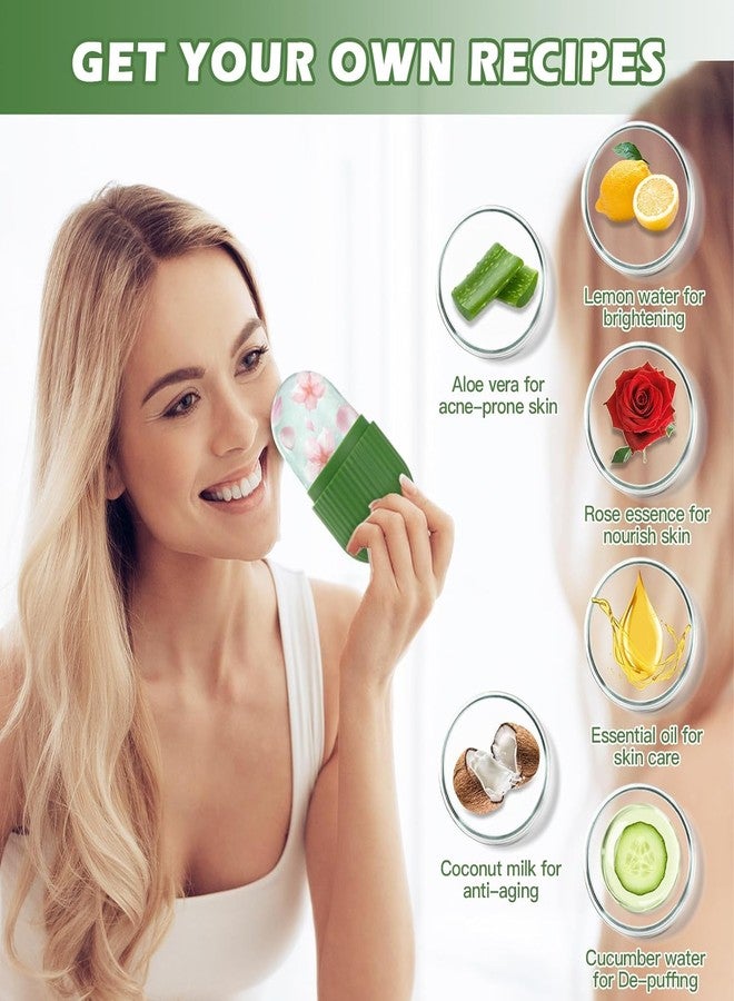 XML Ice Face Roller Silicone Facial Cube for Eyes Neck Massage Remove Dark Circle Pore Shrink Face Skin Care Ice Pack Mould for Knee,Back Pain Relief,Injuries Beauty Tools (Green) - Image 2