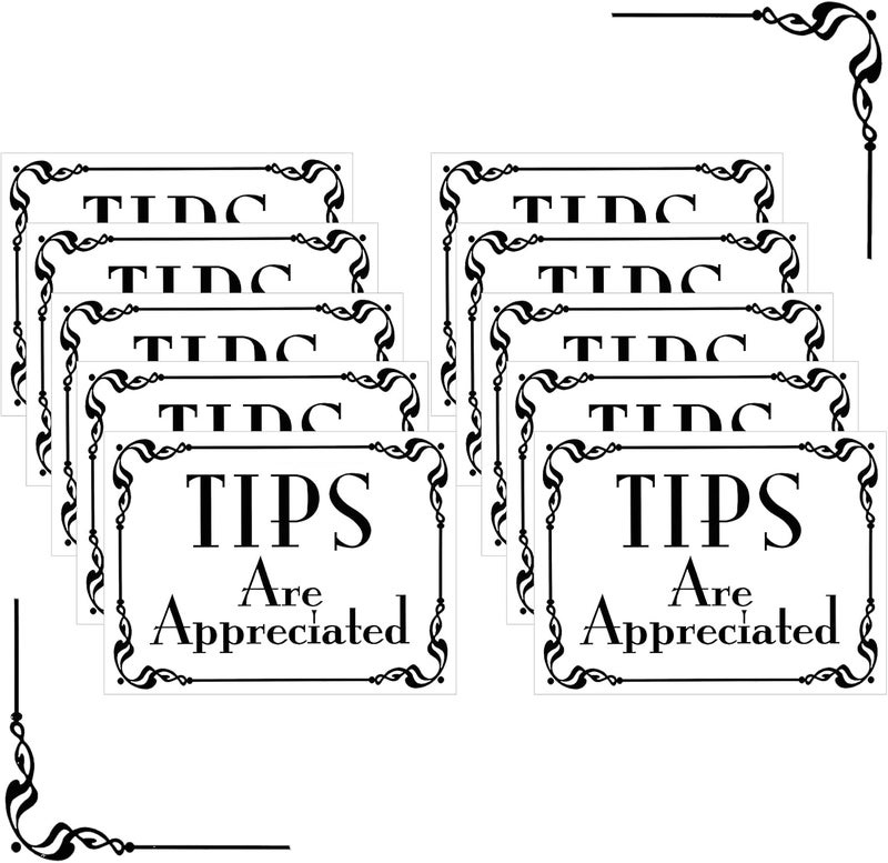 كلاراكو 10 قطع من ملصقات الفينيل "النصائح موضع تقدير" المقاومة للماء، ملصقات نصائح النادل، ملصقات مصدات للنادلات لحفلات النبيذ والمتاجر التجارية والمقهى والمطاعم والسيارات والكمبيوتر المحمول - Image 1