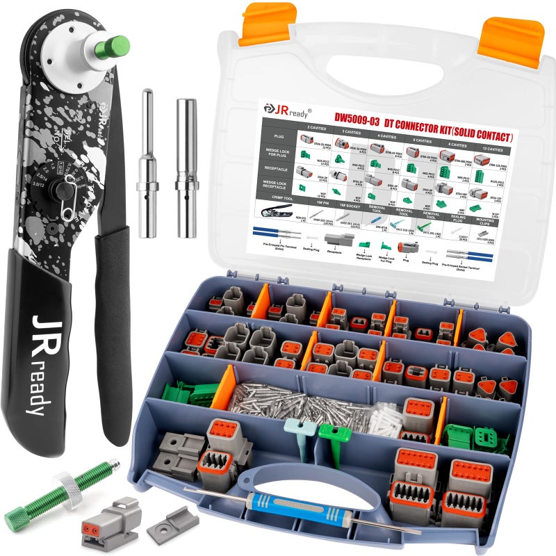 JRready Deutsch Connector Kit 2 3 4 6 8 12 Pin Connectors with Deutsch Crimping Tool 1222AWG Automotive CloseSolid Barrel Contacts and DT Connector Removal Tool DW500903 - Image 2