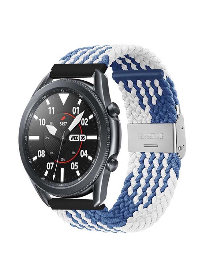 NIBEMINENT Adjustable Braided Solo Loop Band for Samsung Galaxy Watch3 45mm Blue/White - Image 2