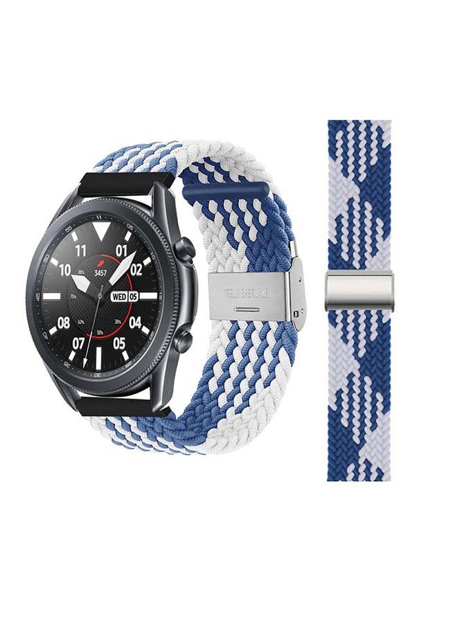 NIBEMINENT Adjustable Braided Solo Loop Band for Samsung Galaxy Watch3 45mm Blue/White - Image 1