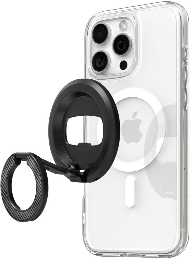 O-Mag Ring (MagFit) Magnetic Phone Holder Grip [Double Side Magnet] with [Bottle Opener] and [Kickstand] compatible with MagSafe case & iPhone 16 Pro Max, 16 Pro, 16 Plus, 16, 15/14/13/12 series - Black
