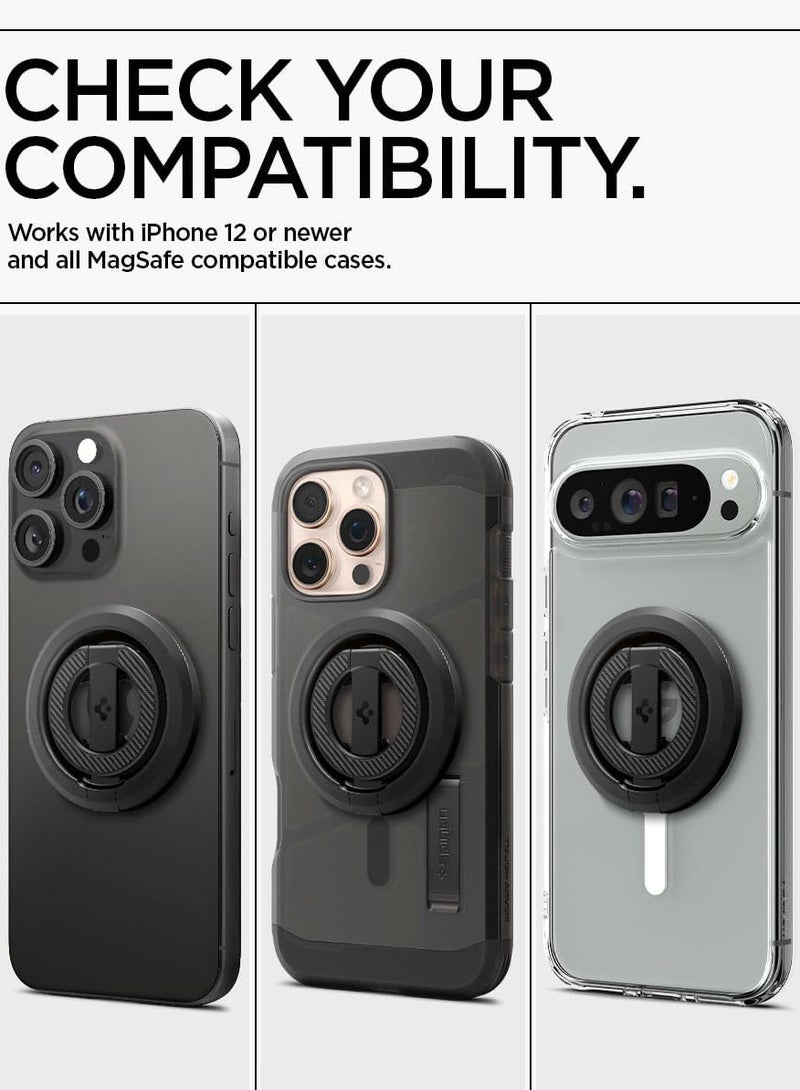 O-Mag Ring (MagFit) Magnetic Phone Holder Grip [Double Side Magnet] with [Bottle Opener] and [Kickstand] compatible with MagSafe case & iPhone 16 Pro Max, 16 Pro, 16 Plus, 16, 15/14/13/12 series - Black