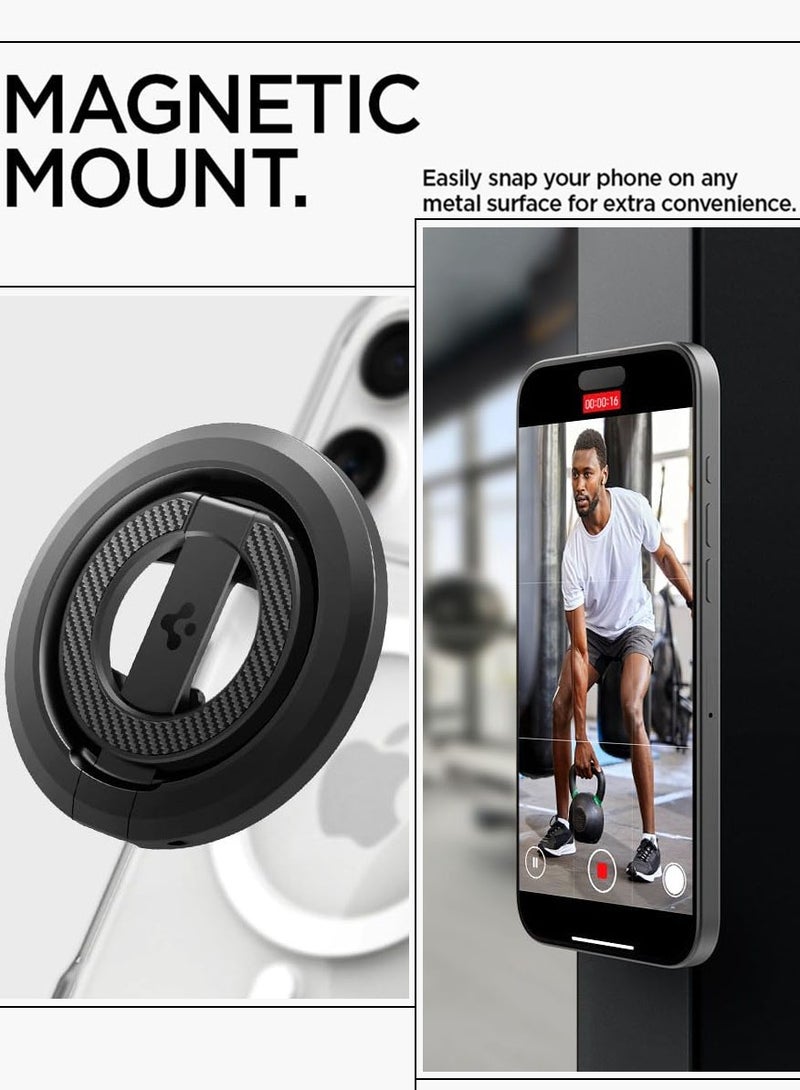 O-Mag Ring (MagFit) Magnetic Phone Holder Grip [Double Side Magnet] with [Bottle Opener] and [Kickstand] compatible with MagSafe case & iPhone 16 Pro Max, 16 Pro, 16 Plus, 16, 15/14/13/12 series - Black