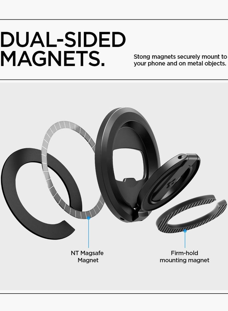 O-Mag Ring (MagFit) Magnetic Phone Holder Grip [Double Side Magnet] with [Bottle Opener] and [Kickstand] compatible with MagSafe case & iPhone 16 Pro Max, 16 Pro, 16 Plus, 16, 15/14/13/12 series - Black