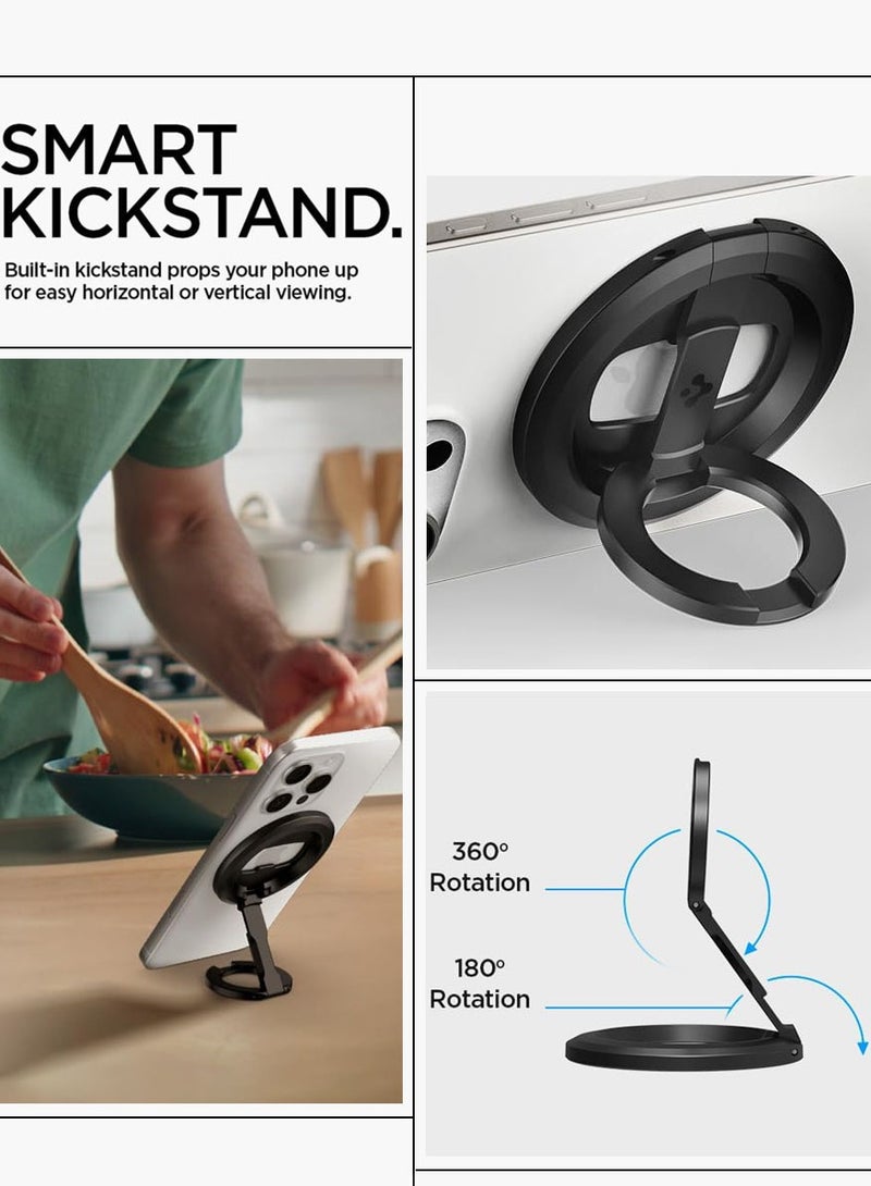 O-Mag Ring (MagFit) Magnetic Phone Holder Grip [Double Side Magnet] with [Bottle Opener] and [Kickstand] compatible with MagSafe case & iPhone 16 Pro Max, 16 Pro, 16 Plus, 16, 15/14/13/12 series - Black