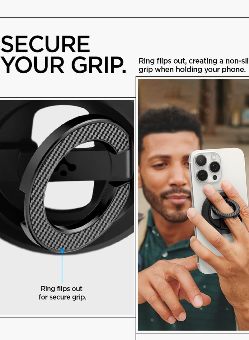 O-Mag Ring (MagFit) Magnetic Phone Holder Grip [Double Side Magnet] with [Bottle Opener] and [Kickstand] compatible with MagSafe case & iPhone 16 Pro Max, 16 Pro, 16 Plus, 16, 15/14/13/12 series - Black