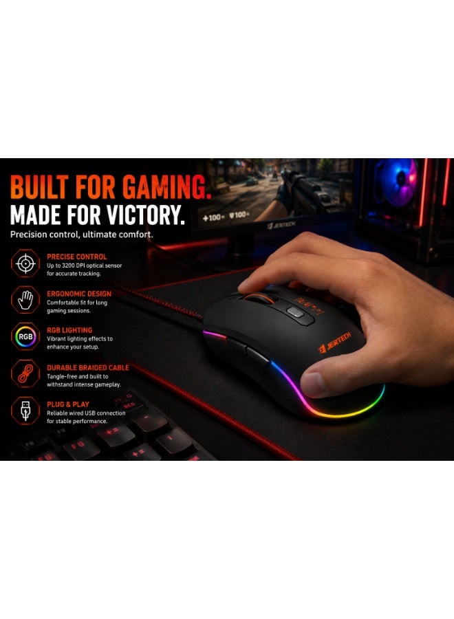 جيرتك فأرة الألعاب SWORD XP10 RGB - مستشعر بصري بدقة 3200 نقطة في البوصة، معدل استجابة 125 هرتز، كابل مضفر - Image 4