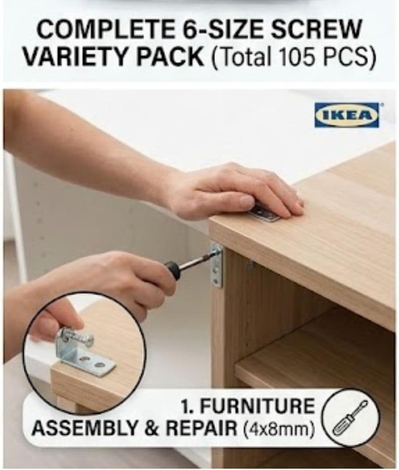 Hasanat Essentials 105-Piece Small Wood Screw Hardware Assortment Set - Image 4
