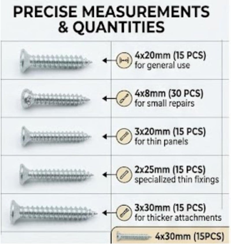 Hasanat Essentials 105-Piece Small Wood Screw Hardware Assortment Set - Image 5