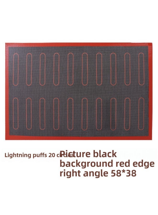 Spot Silicone Glass Fiber Hollow Baking Pad Puff Bread Macaron Breathable Baking Mesh Oven Mat Baking Tools-Specifications:58*38 [Lightning Puff 20 Series Black Bottom Red Edge Right Angle]] - Image 1