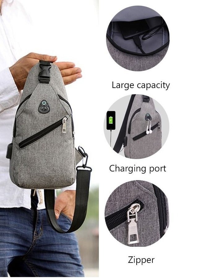 MIXDE Waterproof Sling Crossbody Backpack for Men Camping Hiking Daypack Multipurpose Cross Body Chest Bag With USB Charging Port Grey - Image 1