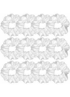 Sufermoe 12 Pcs Satin Silk Scrunchies Soft Ties Fashion Bands Hair Bow Ropes Elastic Bracelet Ponytail Holders Accessories for Women and Girls 45 Inch Pure White 
