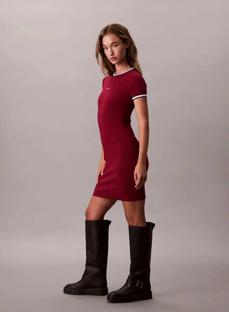 Calvin Klein Jeans Magenta Jewel Sporty Slim Ribbed T-Shirt Dress for Women | Best Price UAE