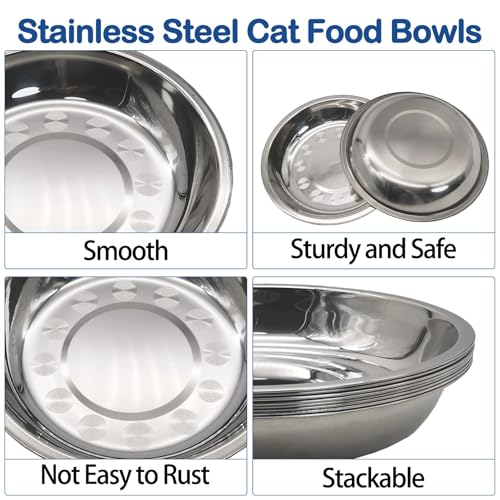kathson 8 Pcs Stainless Steel Cat Food Bowls, Replacement Whisker Relief Cat Metal Dishes, Shallow Wide Cat&Dog Food and Water Bowl Suitable for Pet Feeding Stand, Dishwasher Safe (10.22 Inch Dia.) - Image 5