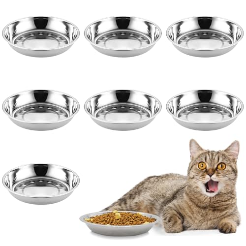 kathson 8 Pcs Stainless Steel Cat Food Bowls, Replacement Whisker Relief Cat Metal Dishes, Shallow Wide Cat&Dog Food and Water Bowl Suitable for Pet Feeding Stand, Dishwasher Safe (10.22 Inch Dia.) - Image 1