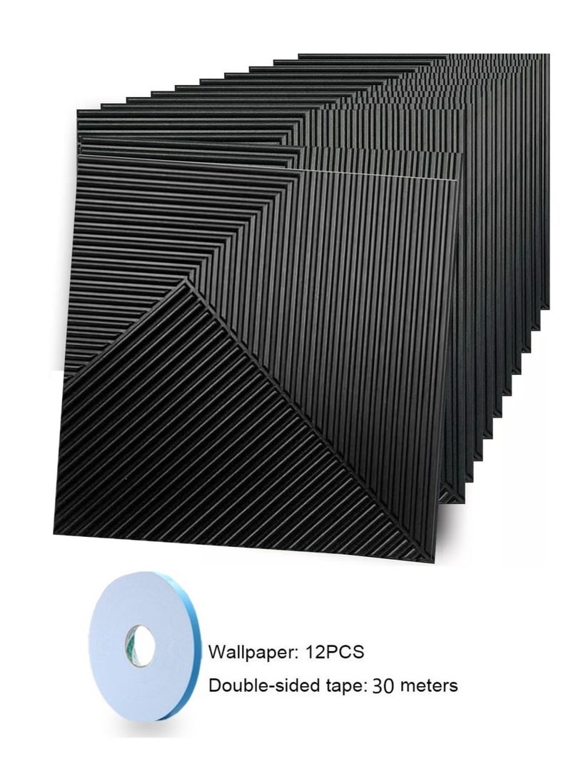 RATSAW 12 Pieces 3D Wall Panels 3D Texture PVC Wallpaper Diamond Design Decorative Wall Cover Wall Panels for Interior Wall Decor Accent Wall Paneling for Living Room Bedroom TV Wall Background Each 30x30cm Black  - Image 1