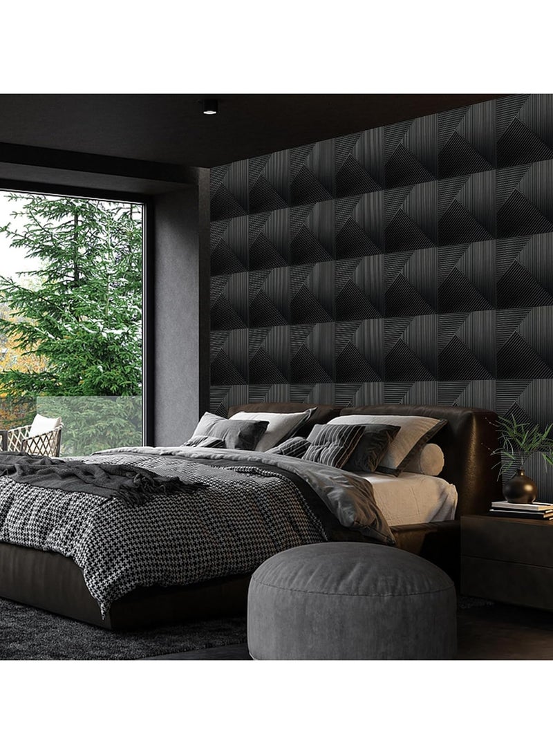 RATSAW 12 Pieces 3D Wall Panels 3D Texture PVC Wallpaper Diamond Design Decorative Wall Cover Wall Panels for Interior Wall Decor Accent Wall Paneling for Living Room Bedroom TV Wall Background Each 30x30cm Black  - Image 3