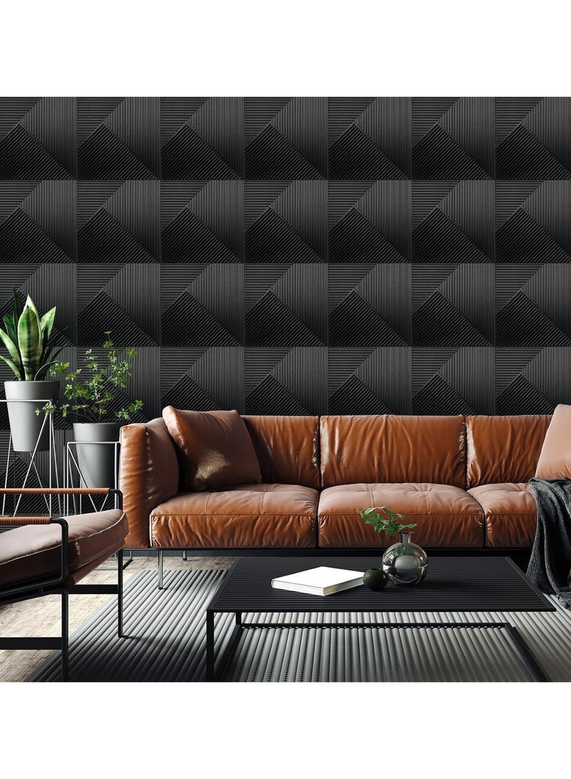 RATSAW 12 Pieces 3D Wall Panels 3D Texture PVC Wallpaper Diamond Design Decorative Wall Cover Wall Panels for Interior Wall Decor Accent Wall Paneling for Living Room Bedroom TV Wall Background Each 30x30cm Black  - Image 2