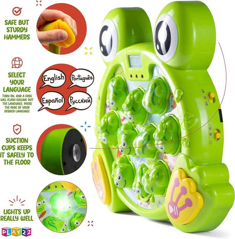 بلاي 22 لعبة " Whack A Frog" - لعبة تفاعلية لضرب الضفادع للأطفال الصغار، تعليمية، نشطة، لعبة تنموية مبكرة، هدية ممتعة للأولاد والبنات، تشمل مطرقتين - النسخة الأصلية - Image 4