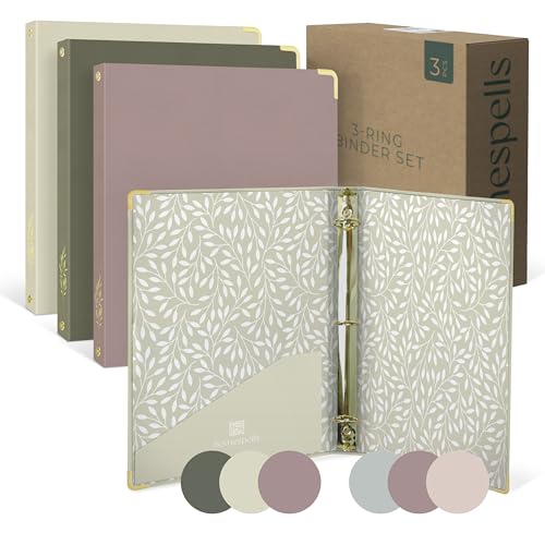 Homespells 3 Ring Binder 1-Inch Rings – 3-Pack of Cute Binders with Pockets, Gold-Foil & Metal Corners – 1 Inch Binders 3 Ring Cute for School, Office & Work – 1" Pastel Three-Ring Binder One Inch - Image 1