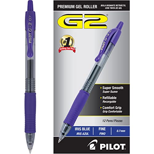 Pilot G2 Premium Gel Roller Pens, Fine Point 0.7 mm, Iris Blue Ink Pens Fine Point, Pack of 12 - Ideal for School, Journaling, and Office Writing - Image 3