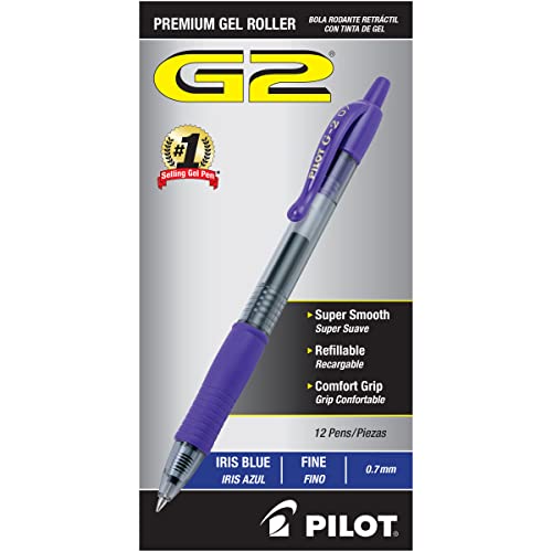 Pilot G2 Premium Gel Roller Pens, Fine Point 0.7 mm, Iris Blue Ink Pens Fine Point, Pack of 12 - Ideal for School, Journaling, and Office Writing - Image 2