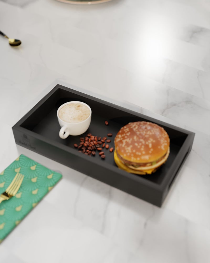 World Mart® Wooden Tray Rectangular Tray for Dining Table and Kitchen, Serving Tray Set for Breakfast and Tea Serving 12x6 Inches Serving Platter Beautiful Home Decor (1, Black) - Image 1